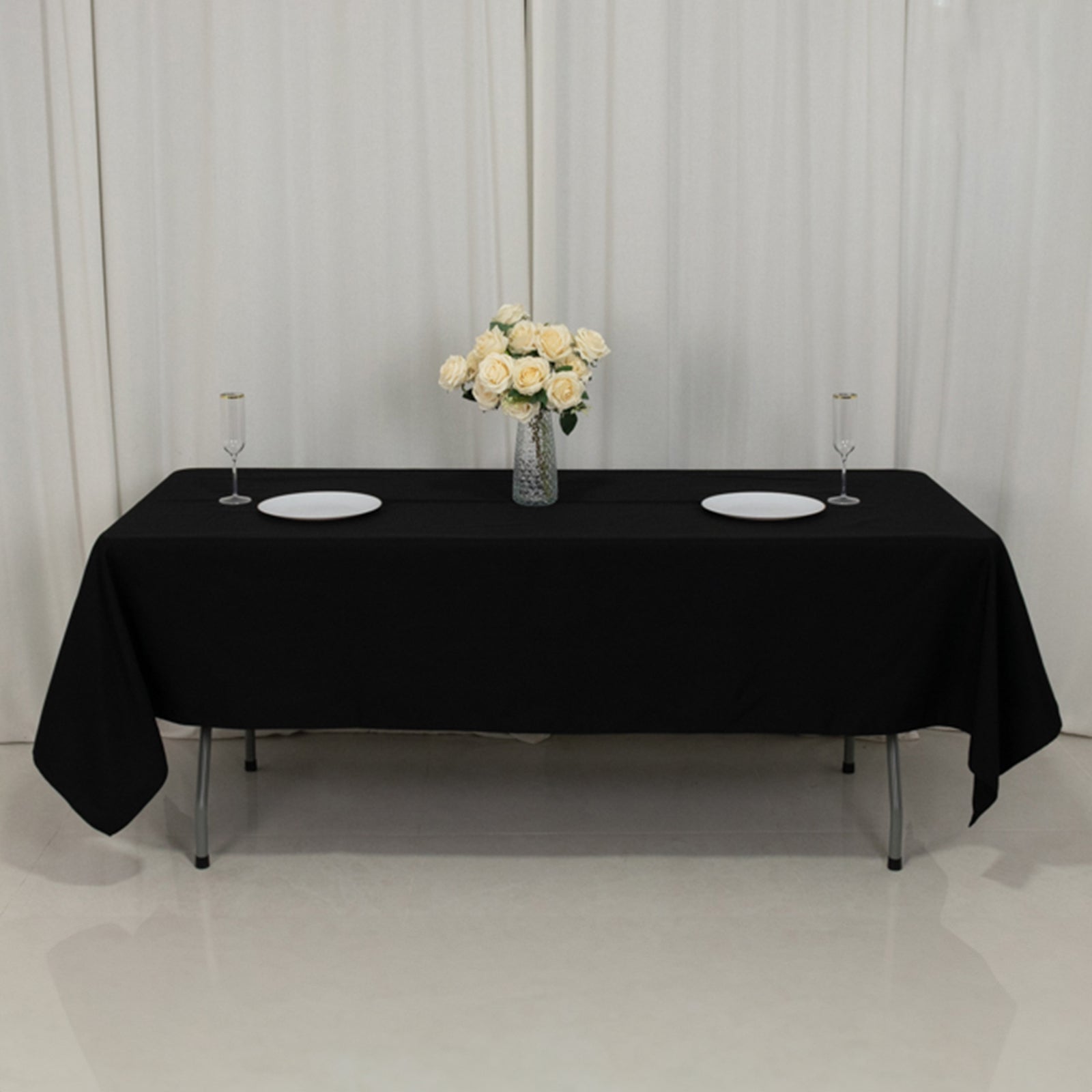 Fire Retardant Premium Polyester 60"x102" Rectangular Tablecloth Black - High - Performance Table Cover - Bell Racket Store