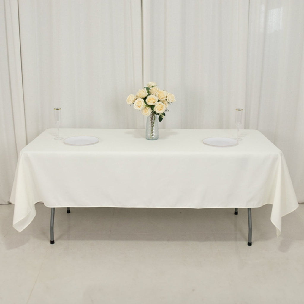 Fire Retardant Premium Polyester 60"x102" Rectangular Tablecloth Ivory - High - Performance Table Cover - Bell Racket Store