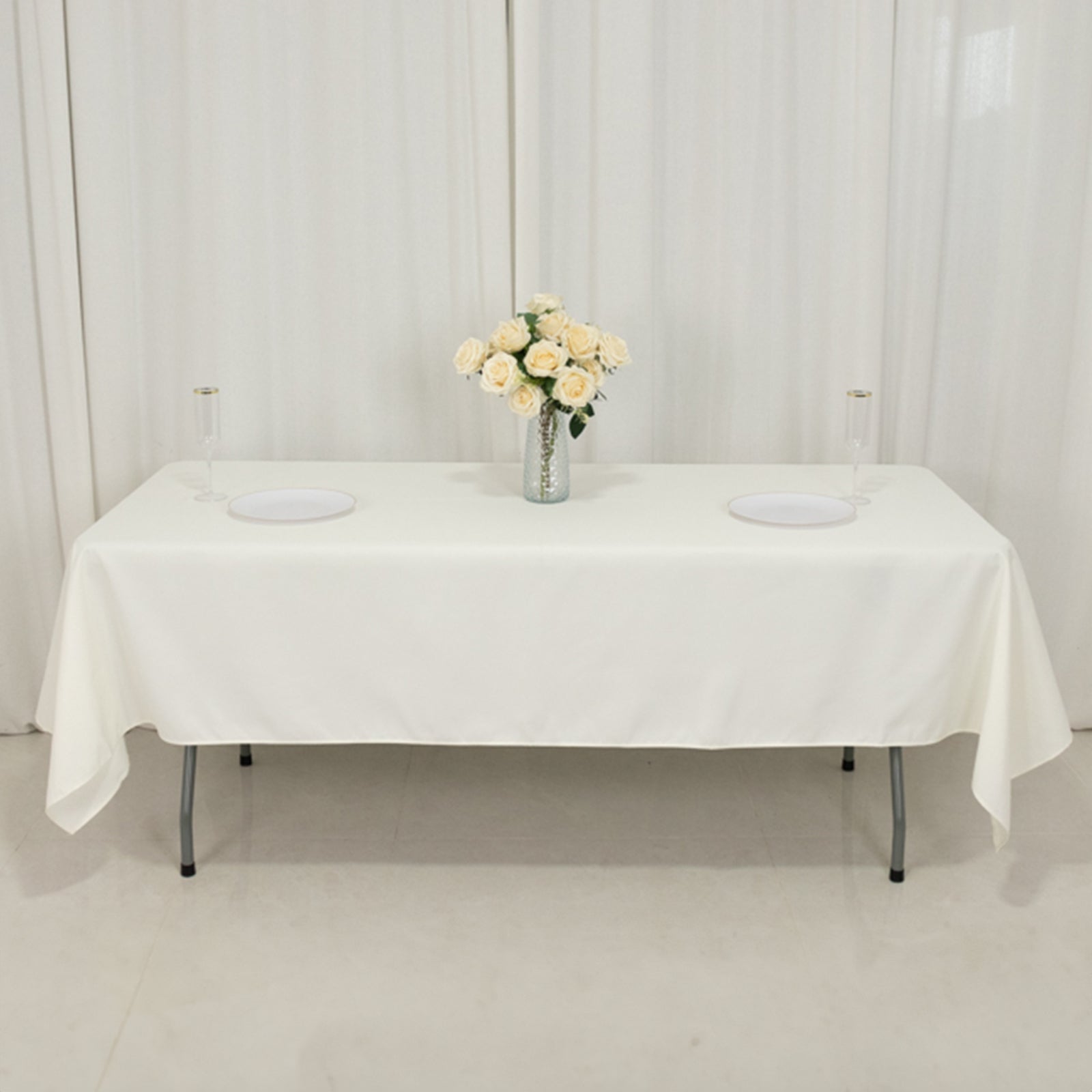 Fire Retardant Premium Polyester 60"x102" Rectangular Tablecloth Ivory - High - Performance Table Cover - Bell Racket Store