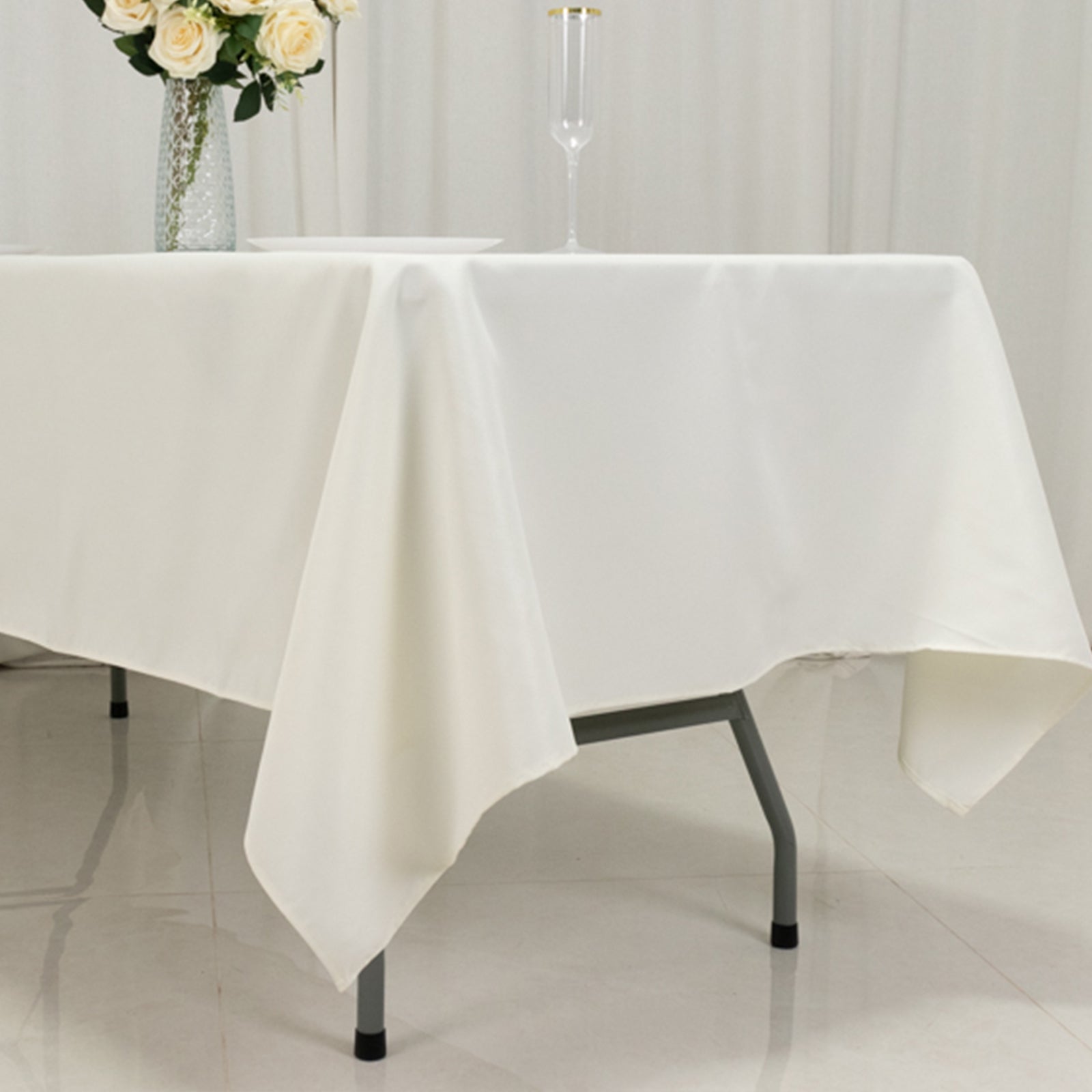 Fire Retardant Premium Polyester 60"x102" Rectangular Tablecloth Ivory - High - Performance Table Cover - Bell Racket Store