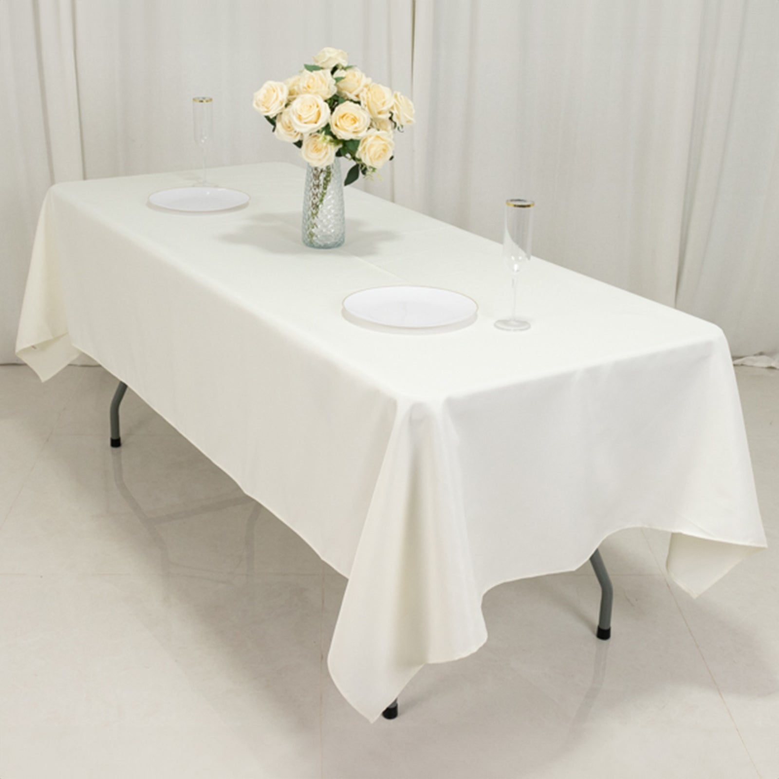 Fire Retardant Premium Polyester 60"x102" Rectangular Tablecloth Ivory - High - Performance Table Cover - Bell Racket Store