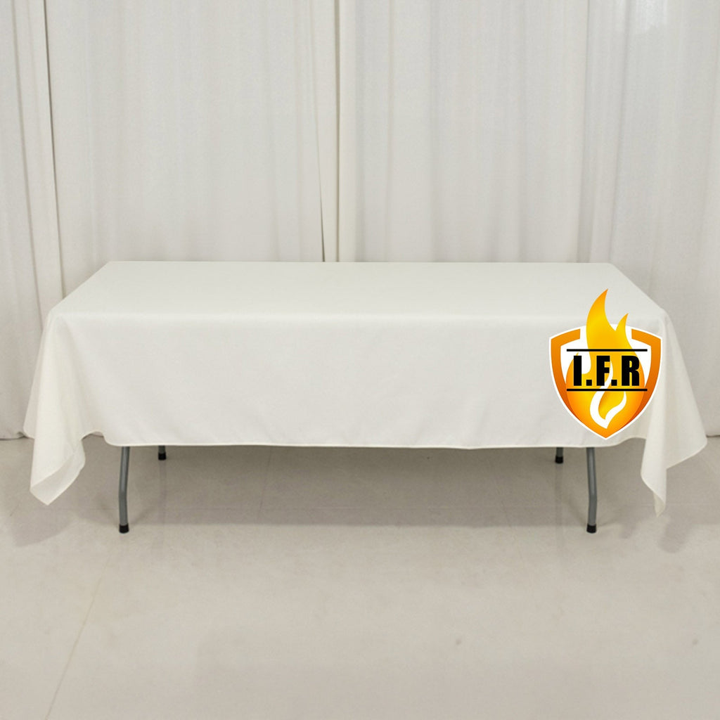 Fire Retardant Premium Polyester 60"x102" Rectangular Tablecloth Ivory - High - Performance Table Cover - Bell Racket Store