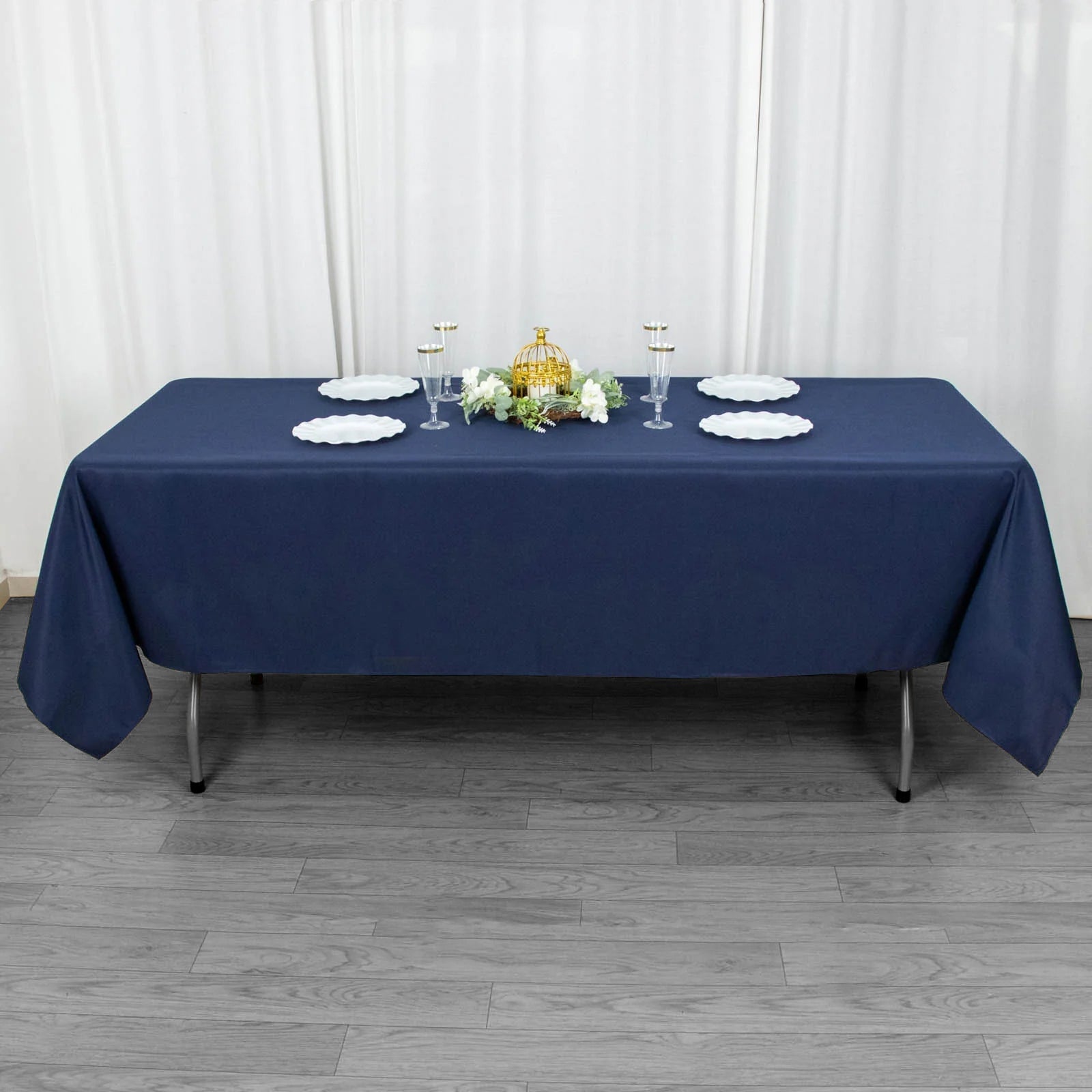 Fire Retardant Premium Polyester 60"x102" Rectangular Tablecloth Navy Blue - High - Performance Table Cover - Bell Racket Store