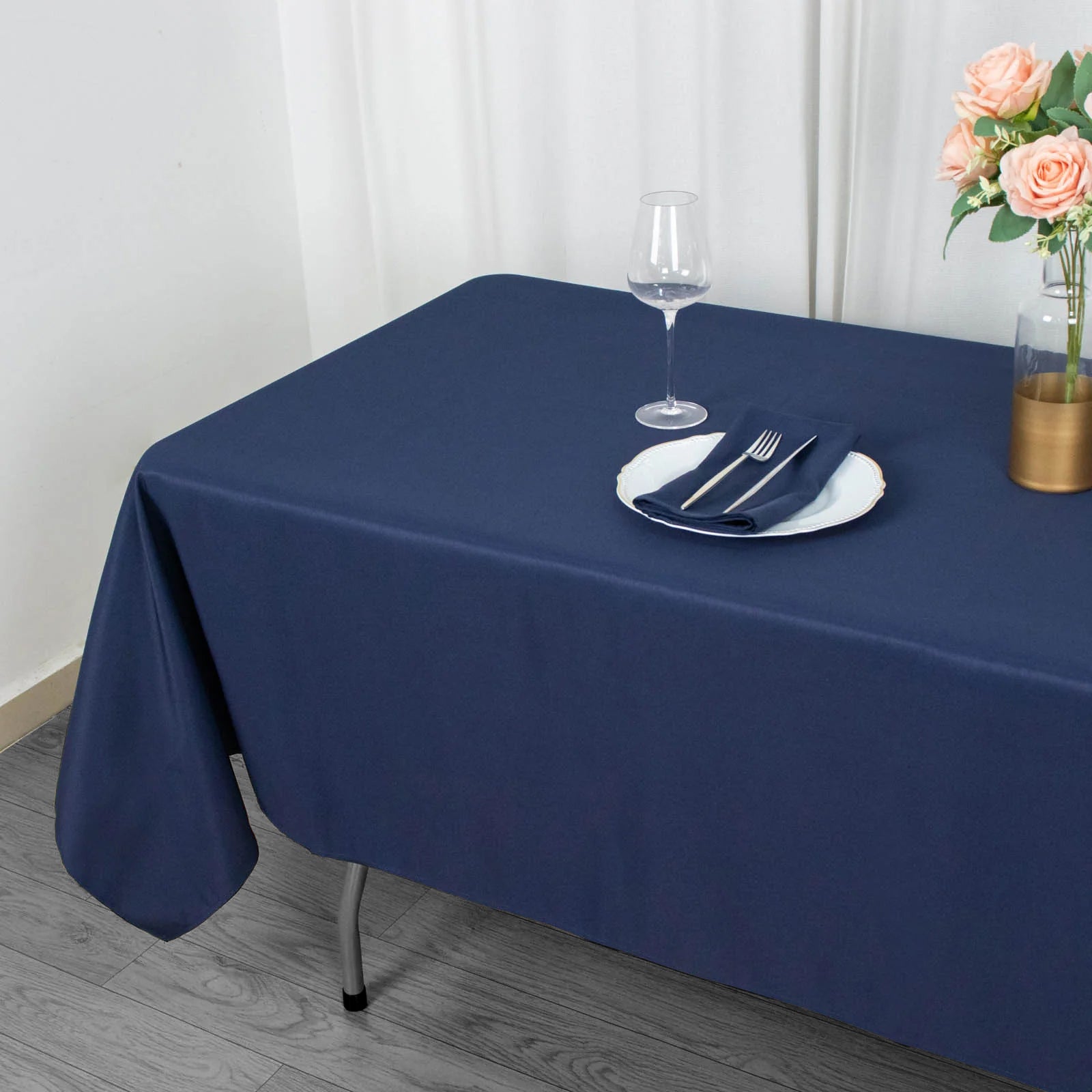 Fire Retardant Premium Polyester 60"x102" Rectangular Tablecloth Navy Blue - High - Performance Table Cover - Bell Racket Store