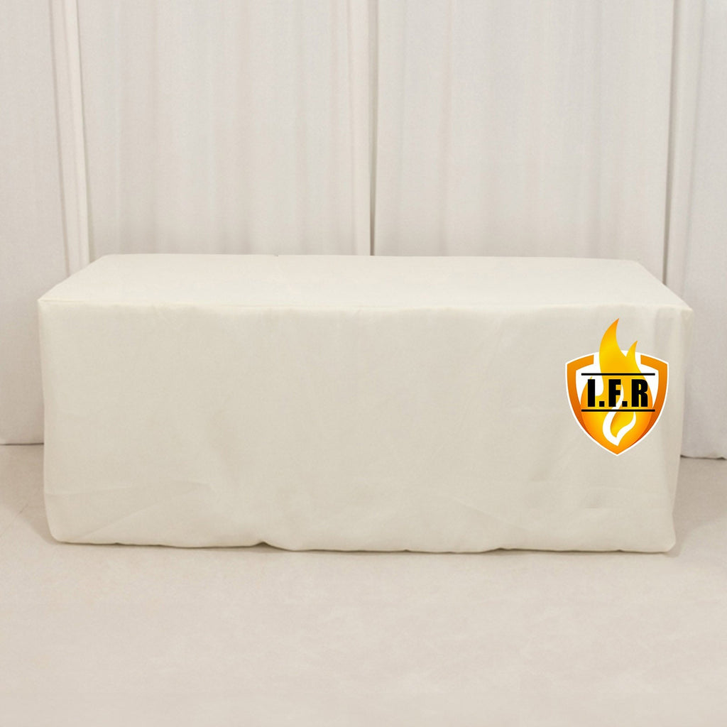 Fire Retardant Premium Polyester 6ft Rectangular Tablecloth Ivory Fitted High - Performance Table Cover - Bell Racket Store