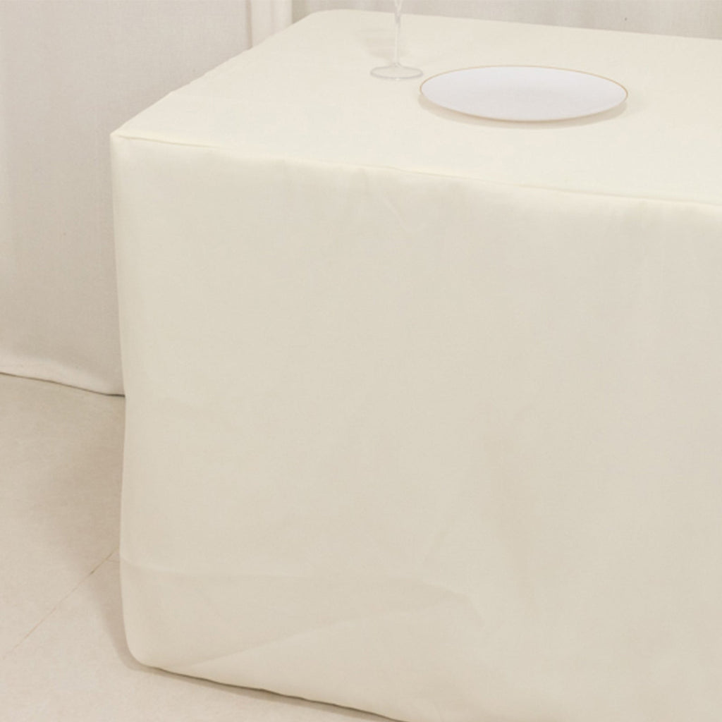 Fire Retardant Premium Polyester 6ft Rectangular Tablecloth Ivory Fitted High - Performance Table Cover - Bell Racket Store