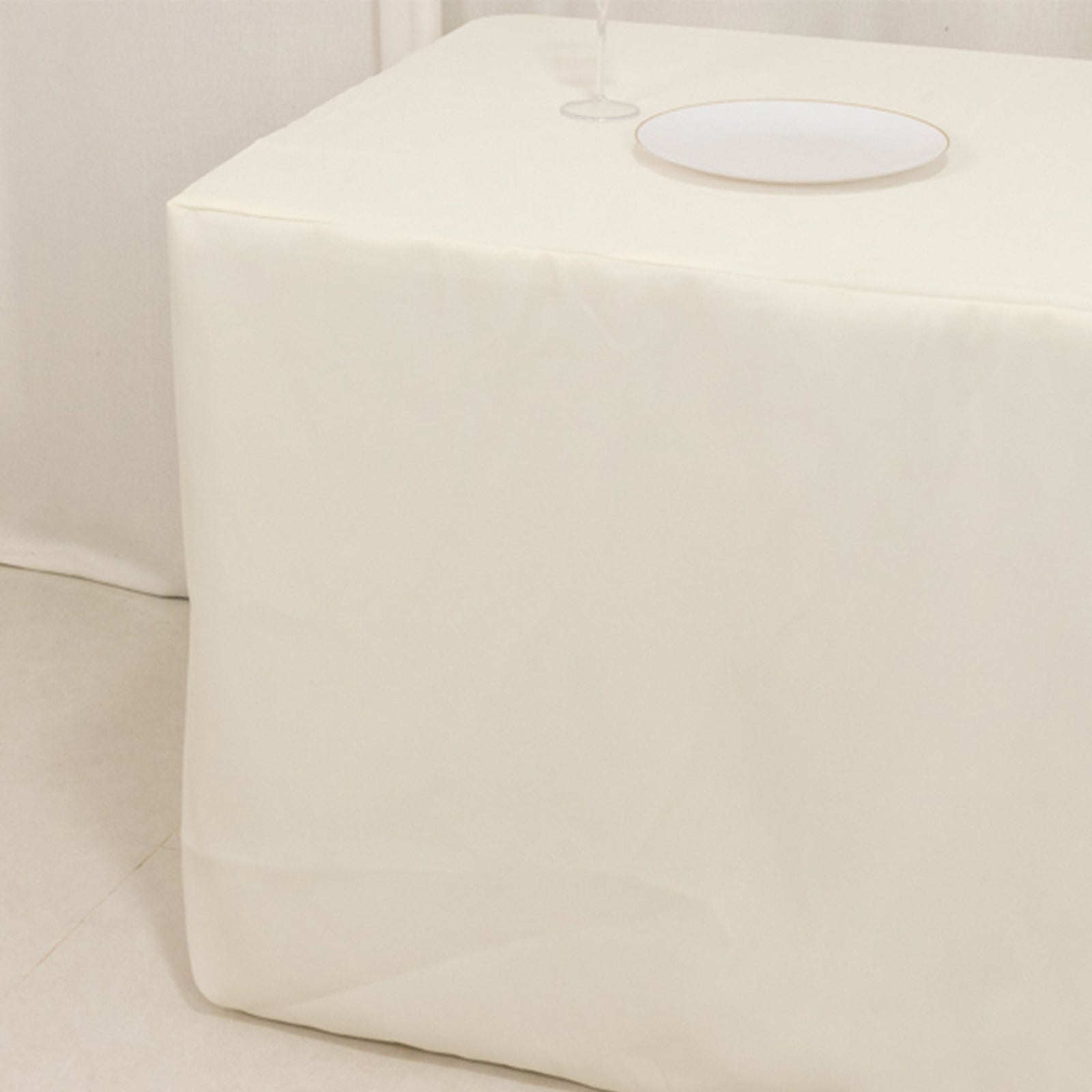 Fire Retardant Premium Polyester 6ft Rectangular Tablecloth Ivory Fitted High - Performance Table Cover - Bell Racket Store