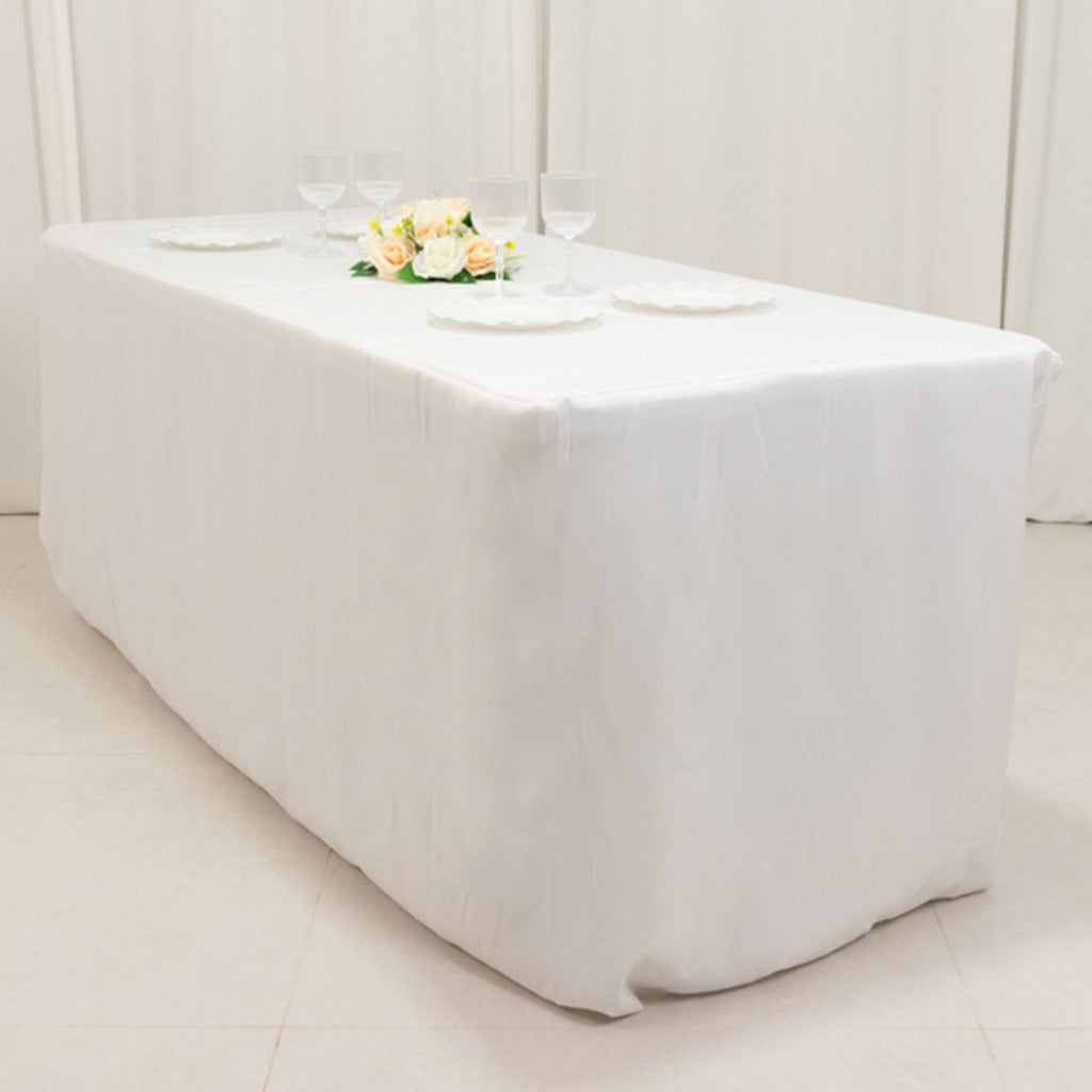 Fire Retardant Premium Polyester 6ft Rectangular Tablecloth White Fitted High - Performance Table Cover for Large Gatherings - Bell Racket Store