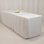 Fire Retardant Premium Polyester 8ft Rectangular Tablecloth White Fitted High - Performance Table Cover for Large Gatherings - Bell Racket Store