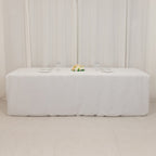 Fire Retardant Premium Polyester 8ft Rectangular Tablecloth White Fitted High - Performance Table Cover for Large Gatherings - Bell Racket Store