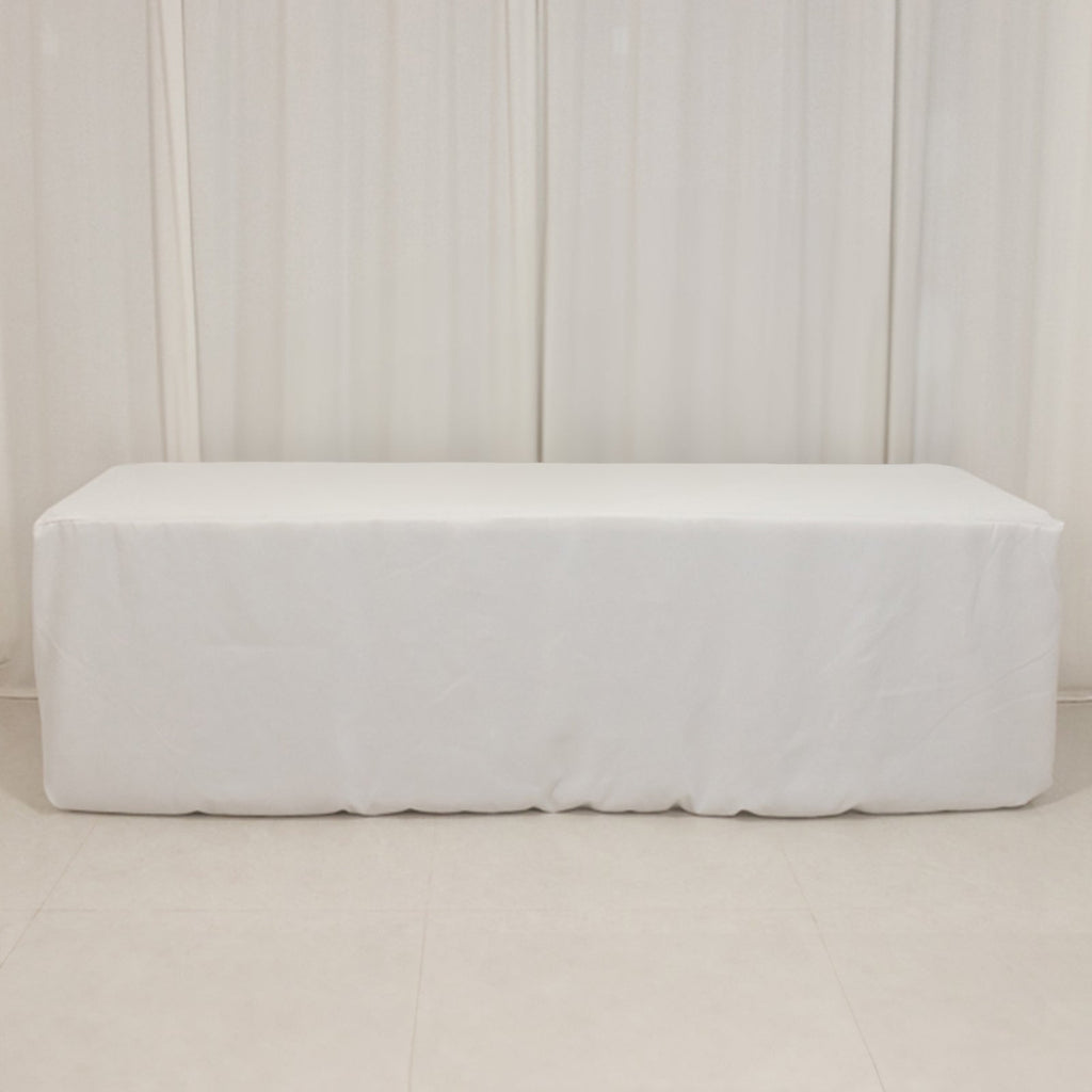 Fire Retardant Premium Polyester 8ft Rectangular Tablecloth White Fitted High - Performance Table Cover for Large Gatherings - Bell Racket Store