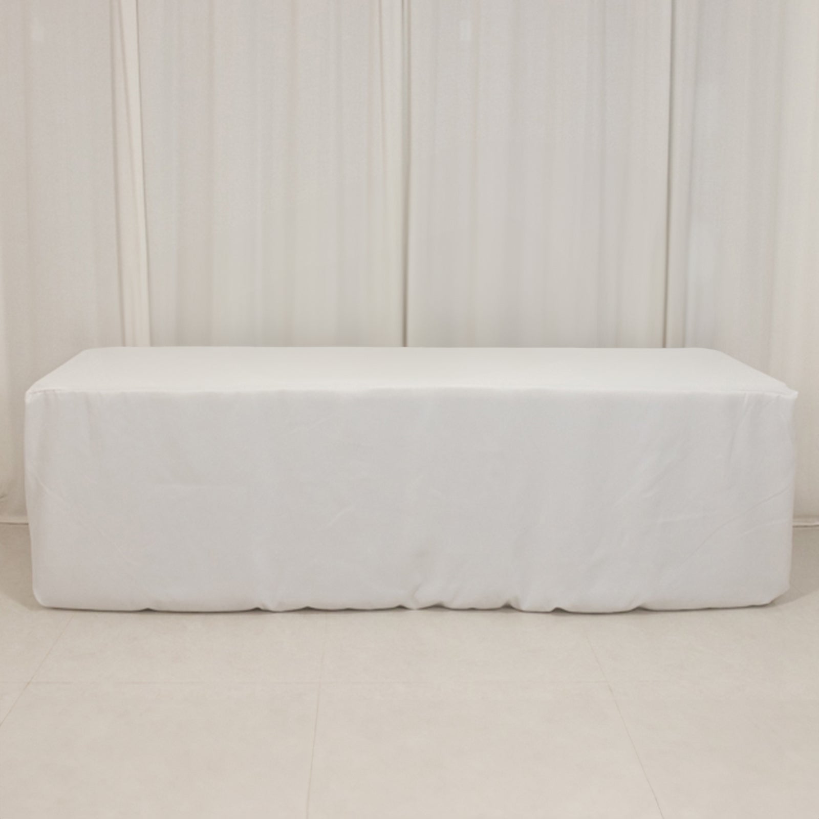 Fire Retardant Premium Polyester 8ft Rectangular Tablecloth White Fitted High - Performance Table Cover for Large Gatherings - Bell Racket Store