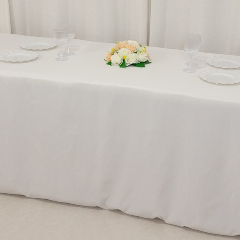Fire Retardant Premium Polyester 8ft Rectangular Tablecloth White Fitted High - Performance Table Cover for Large Gatherings - Bell Racket Store