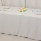 Fire Retardant Premium Polyester 8ft Rectangular Tablecloth White Fitted High - Performance Table Cover for Large Gatherings - Bell Racket Store