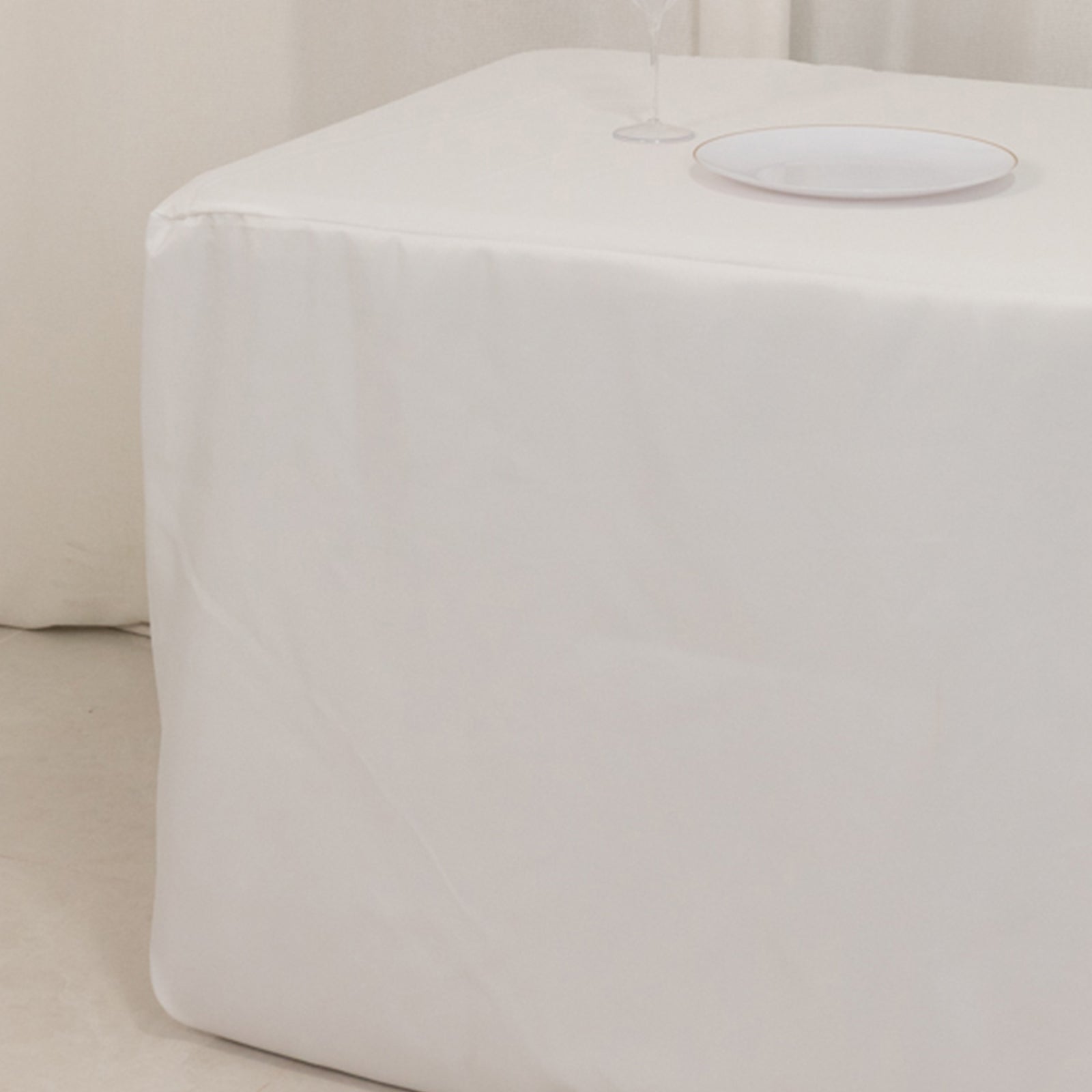 Fire Retardant Premium Polyester 8ft Rectangular Tablecloth White Fitted High - Performance Table Cover for Large Gatherings - Bell Racket Store