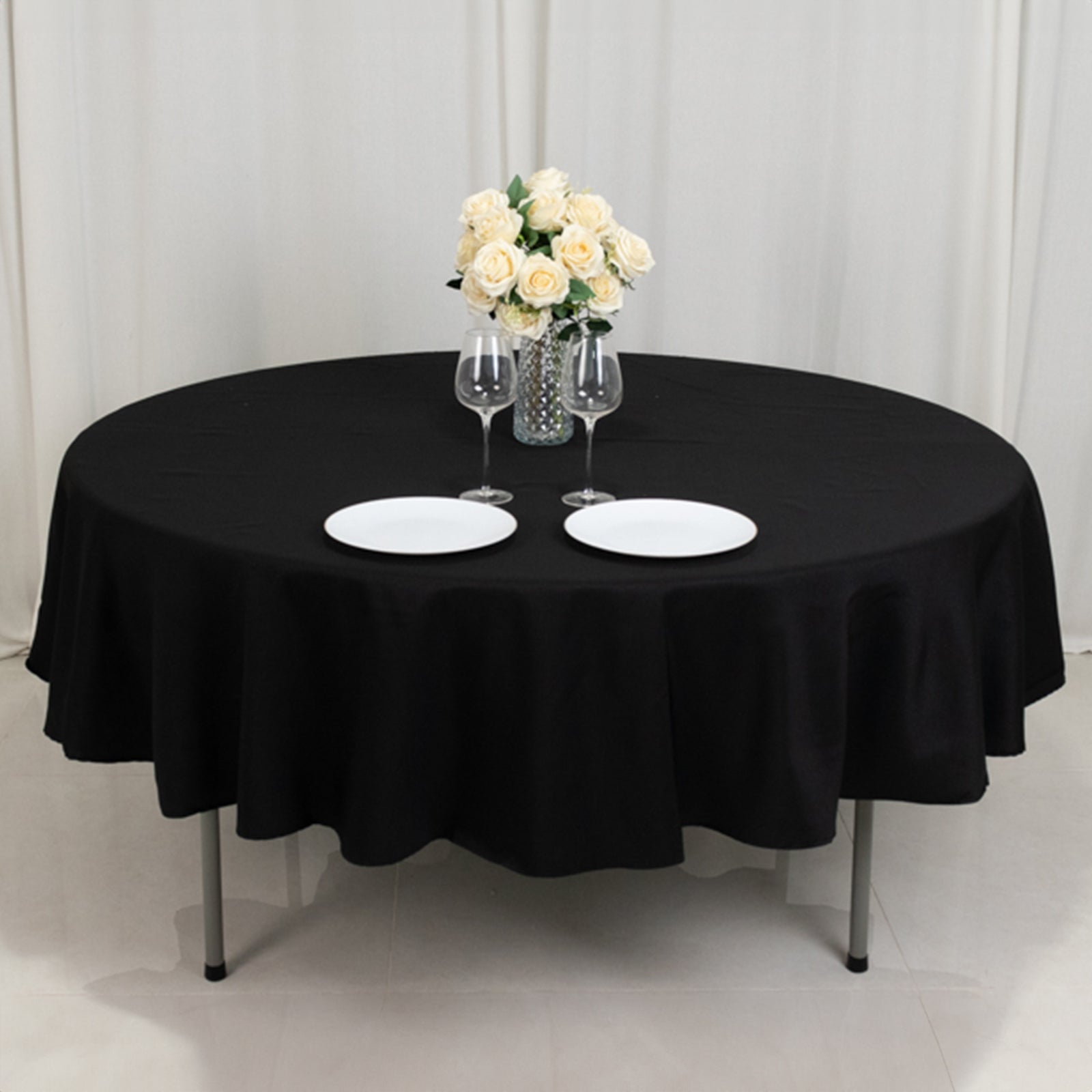 Fire Retardant Premium Polyester 90" Round Tablecloth Black - High - Performance Table Cover - Bell Racket Store