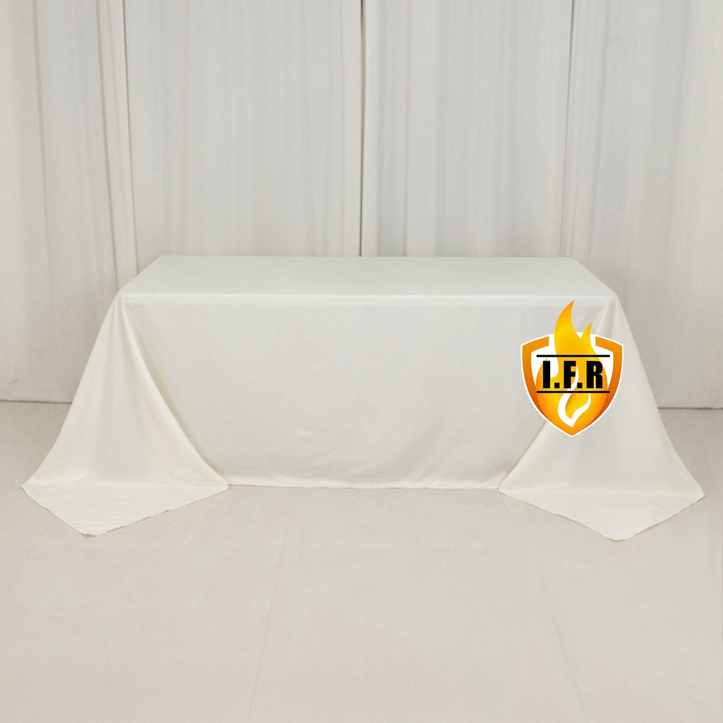 Fire Retardant Premium Polyester 90"x132" Rectangular Tablecloth Ivory - High - Performance Seamless Table Cover - Bell Racket Store