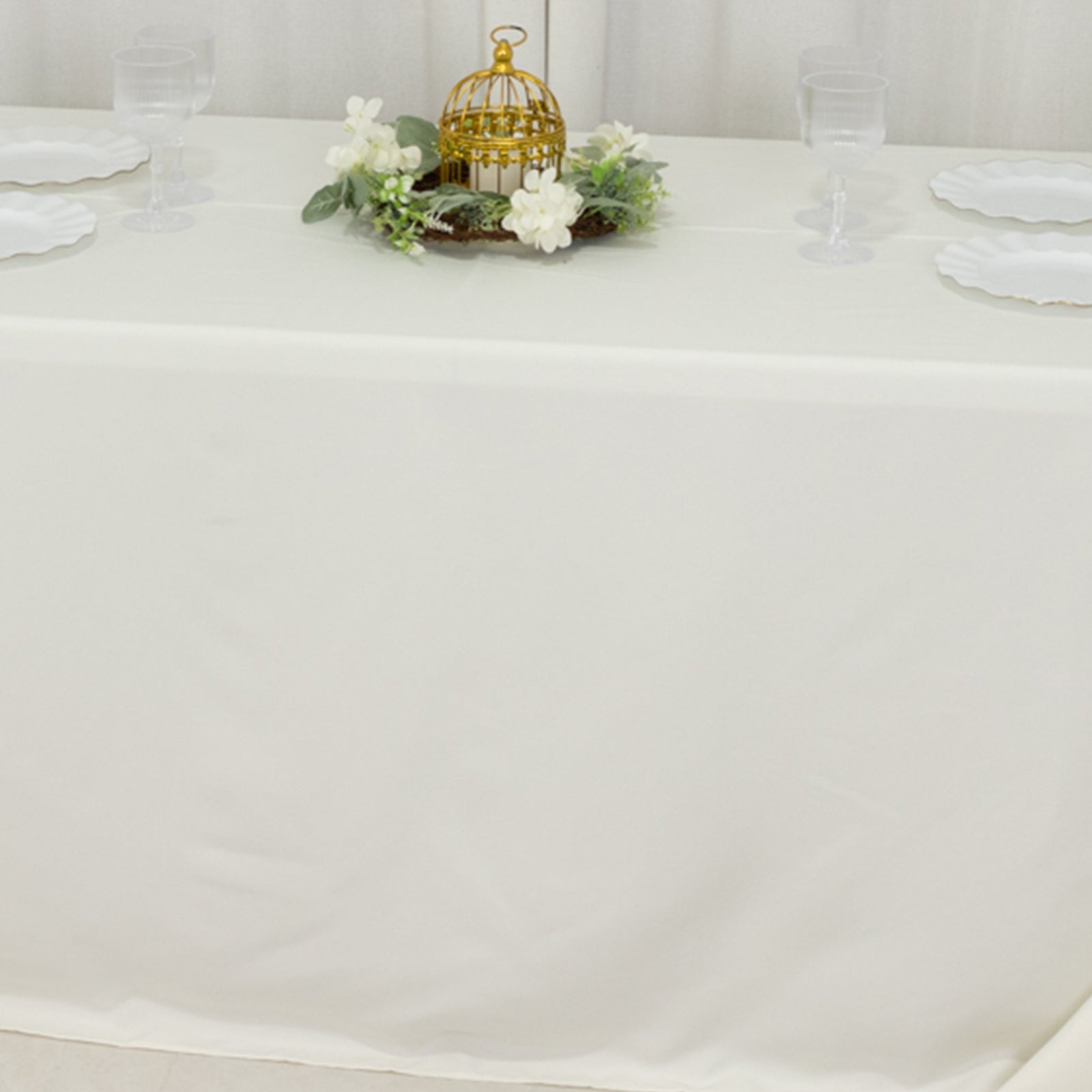 Fire Retardant Premium Polyester 90"x132" Rectangular Tablecloth Ivory - High - Performance Seamless Table Cover - Bell Racket Store