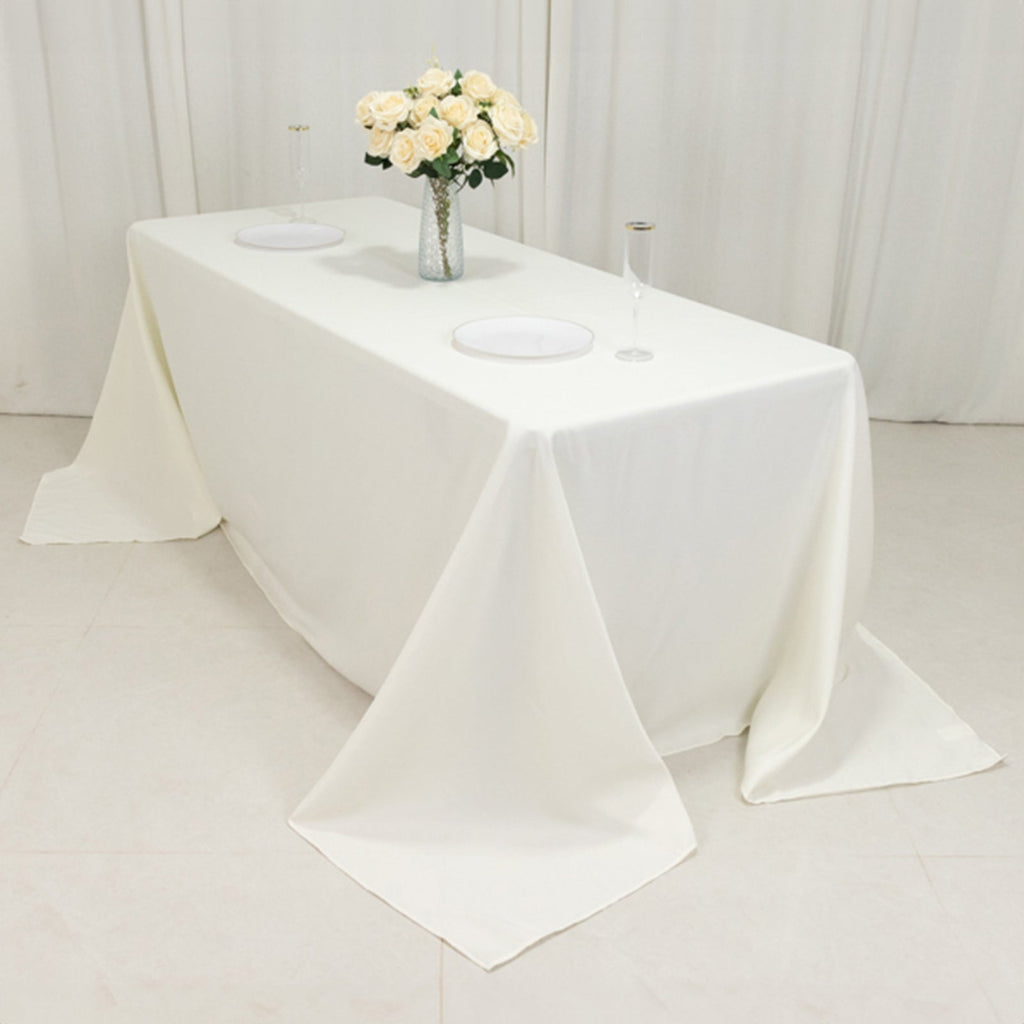 Fire Retardant Premium Polyester 90"x132" Rectangular Tablecloth Ivory - High - Performance Seamless Table Cover - Bell Racket Store