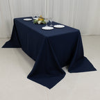 Fire Retardant Premium Polyester 90"x132" Rectangular Tablecloth Navy Blue - High - Performance Seamless Table Cover - Bell Racket Store