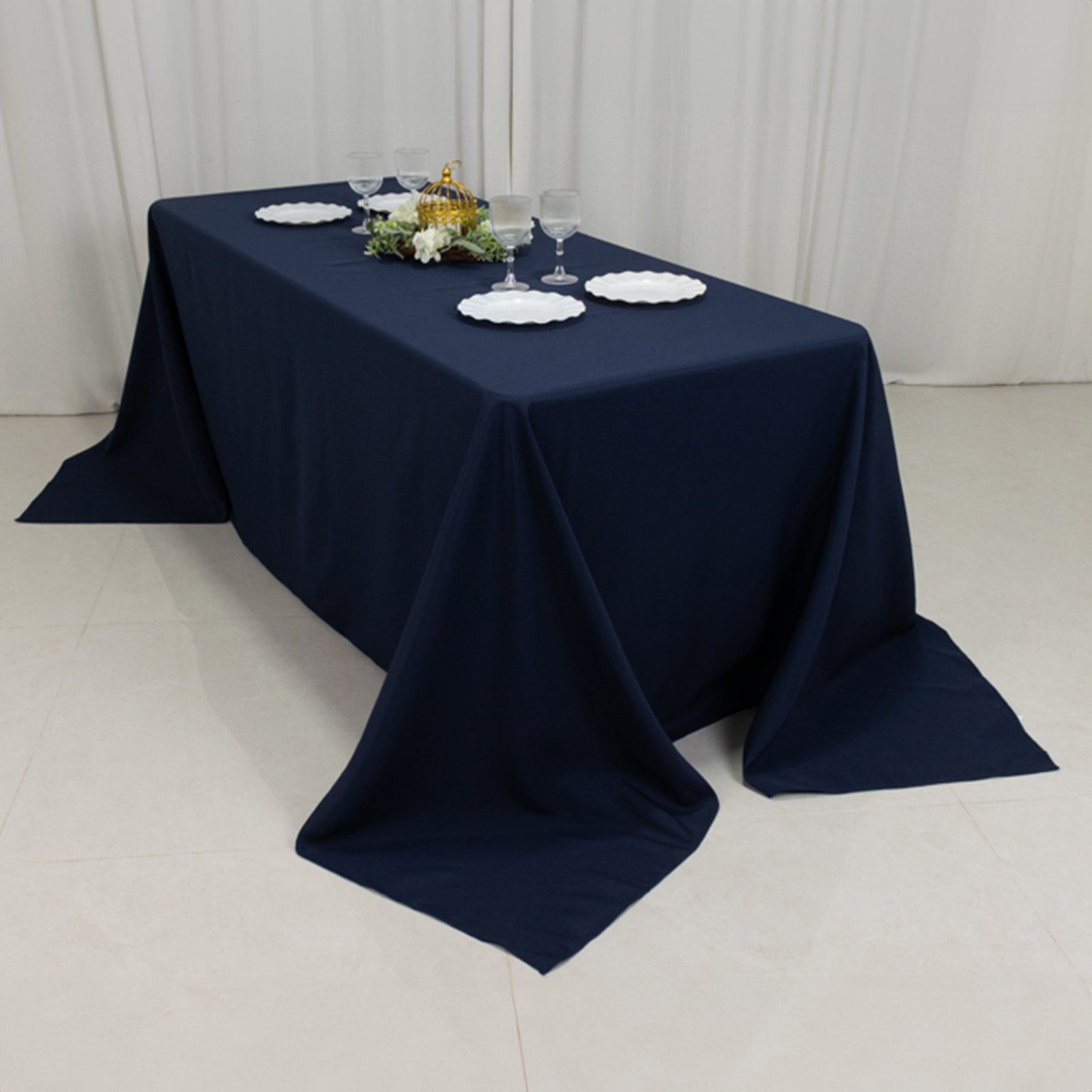 Fire Retardant Premium Polyester 90"x132" Rectangular Tablecloth Navy Blue - High - Performance Seamless Table Cover - Bell Racket Store