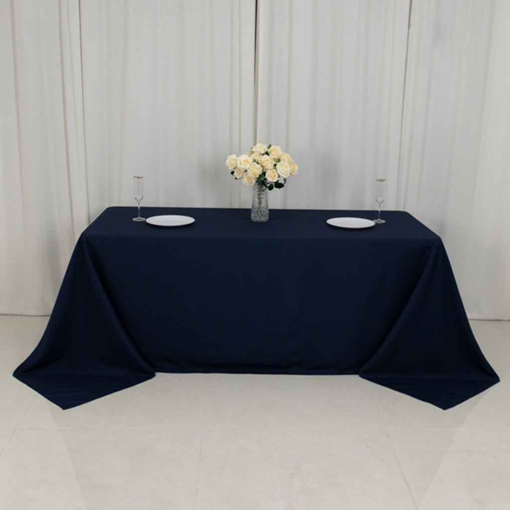 Fire Retardant Premium Polyester 90"x132" Rectangular Tablecloth Navy Blue - High - Performance Seamless Table Cover - Bell Racket Store