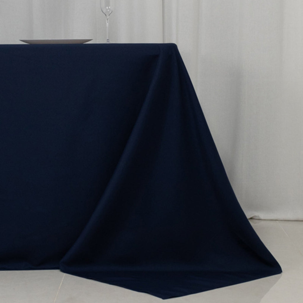 Fire Retardant Premium Polyester 90"x132" Rectangular Tablecloth Navy Blue - High - Performance Seamless Table Cover - Bell Racket Store