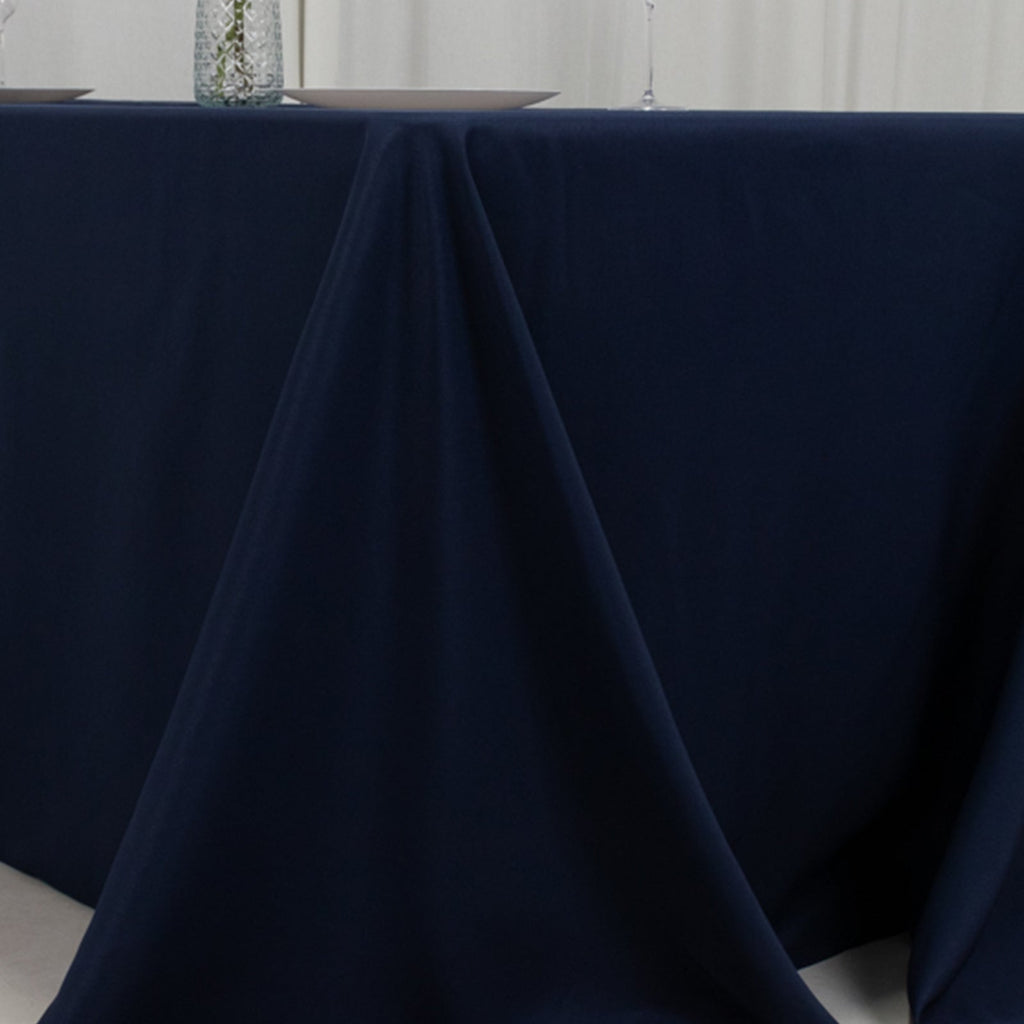 Fire Retardant Premium Polyester 90"x132" Rectangular Tablecloth Navy Blue - High - Performance Seamless Table Cover - Bell Racket Store
