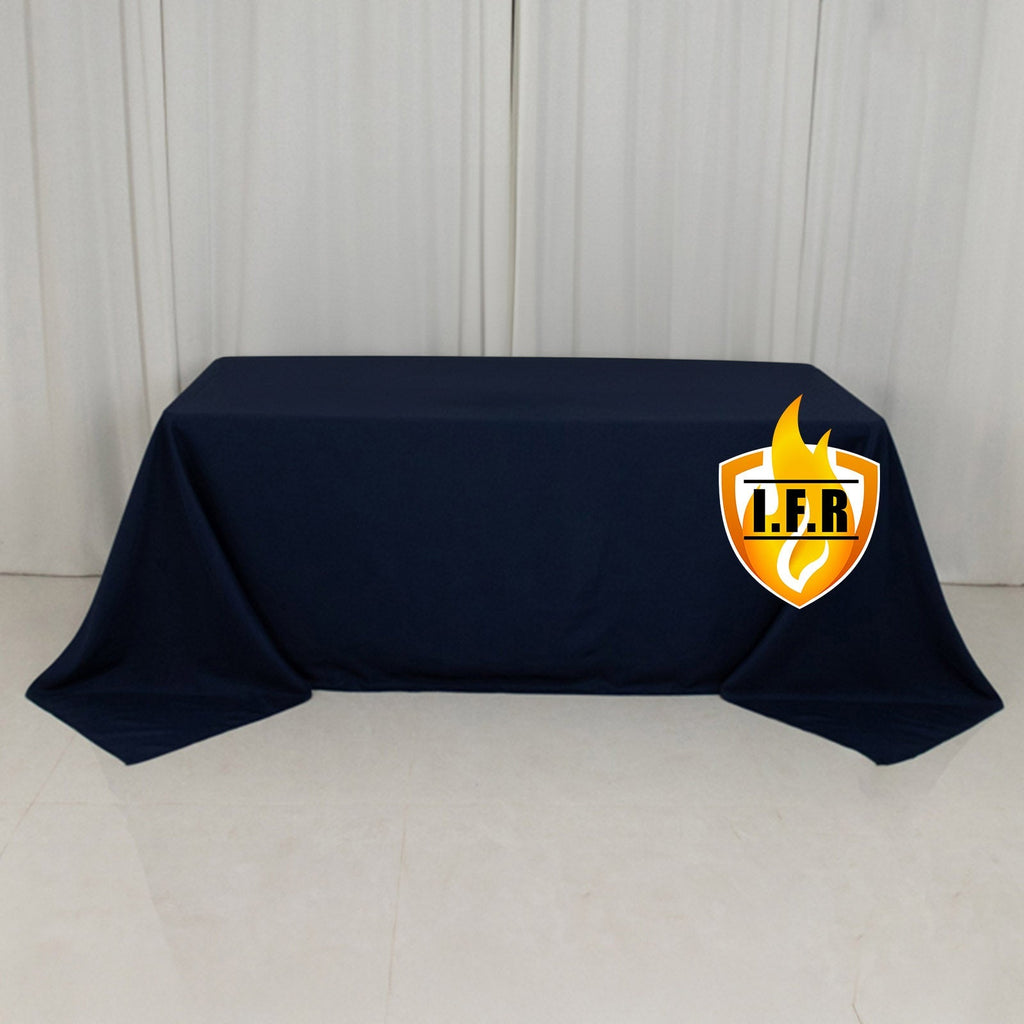 Fire Retardant Premium Polyester 90"x132" Rectangular Tablecloth Navy Blue - High - Performance Seamless Table Cover - Bell Racket Store