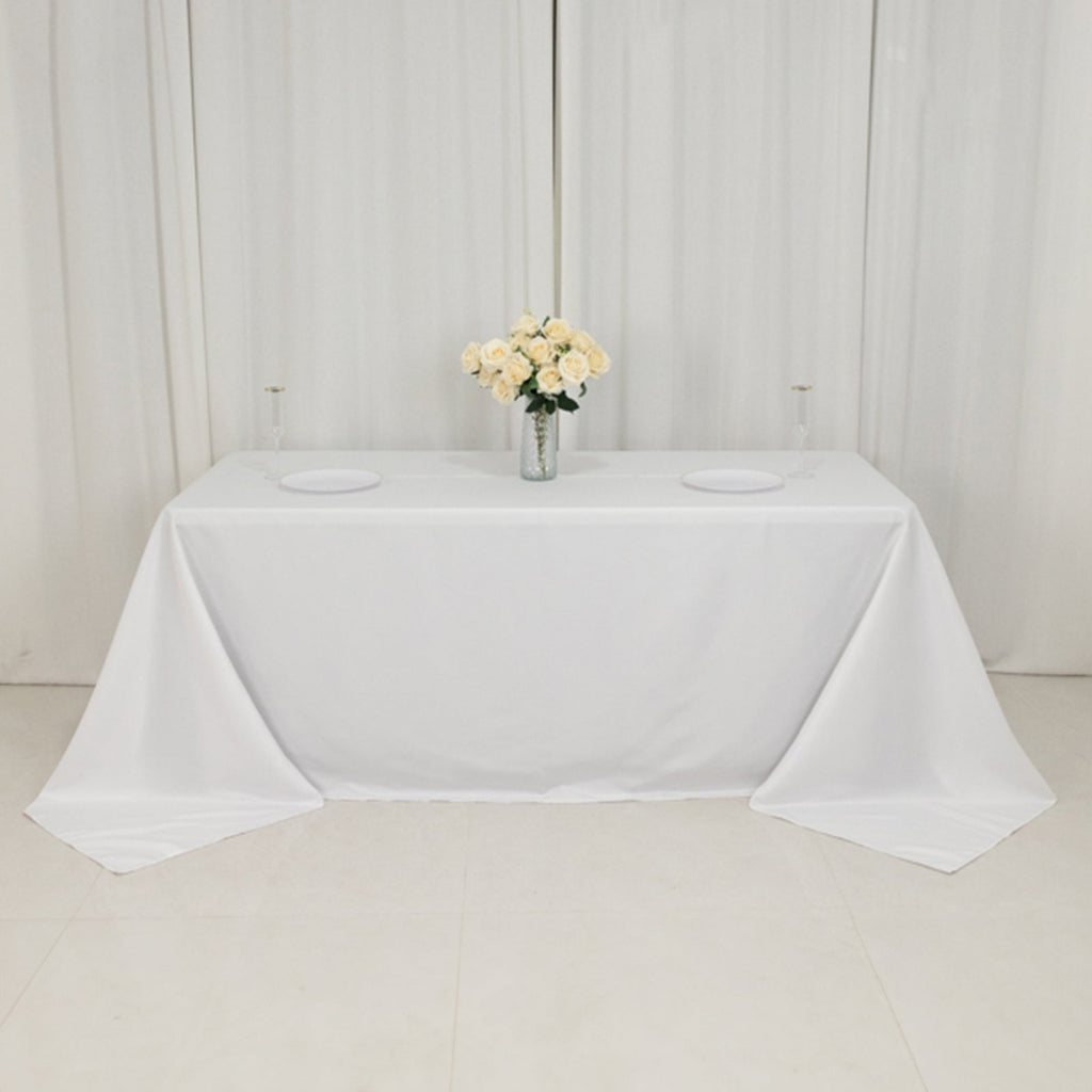 Fire Retardant Premium Polyester 90"x132" Rectangular Tablecloth White - Stylish High - Performance Seamless Table Cover for Large Gatherings - Bell Racket Store