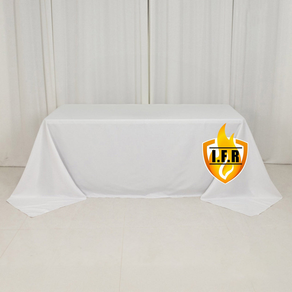 Fire Retardant Premium Polyester 90"x132" Rectangular Tablecloth White - Stylish High - Performance Seamless Table Cover for Large Gatherings - Bell Racket Store