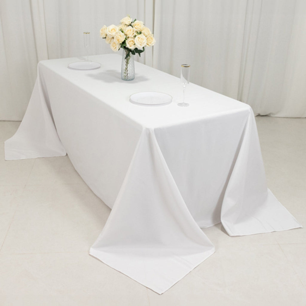 Fire Retardant Premium Polyester 90"x132" Rectangular Tablecloth White - Stylish High - Performance Seamless Table Cover for Large Gatherings - Bell Racket Store