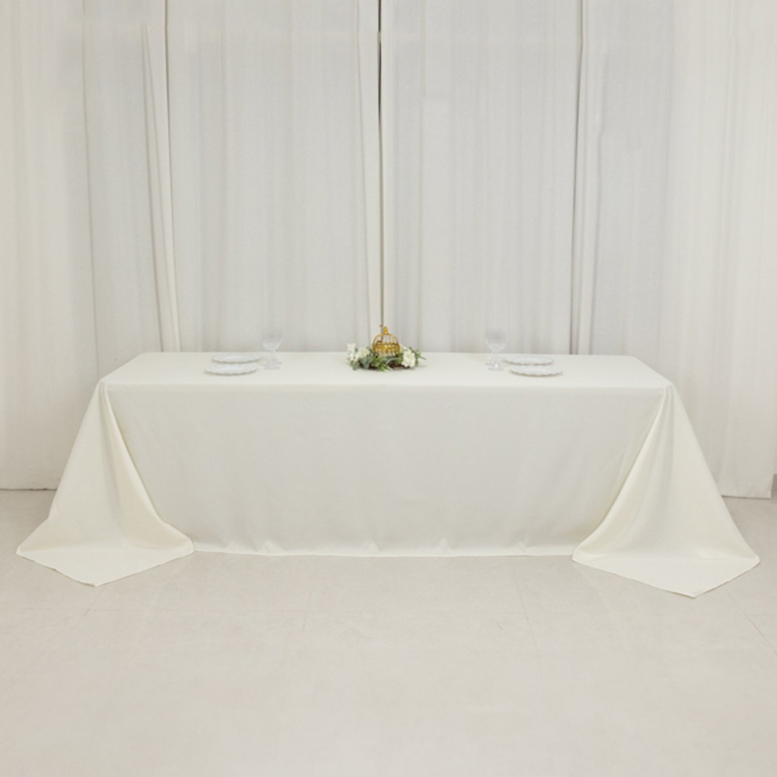 Fire Retardant Premium Polyester 90"x156" Rectangular Tablecloth Ivory - High - Performance Seamless Table Cover - Bell Racket Store