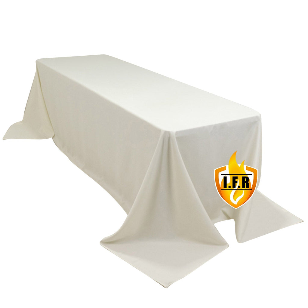 Fire Retardant Premium Polyester 90"x156" Rectangular Tablecloth Ivory - High - Performance Seamless Table Cover - Bell Racket Store