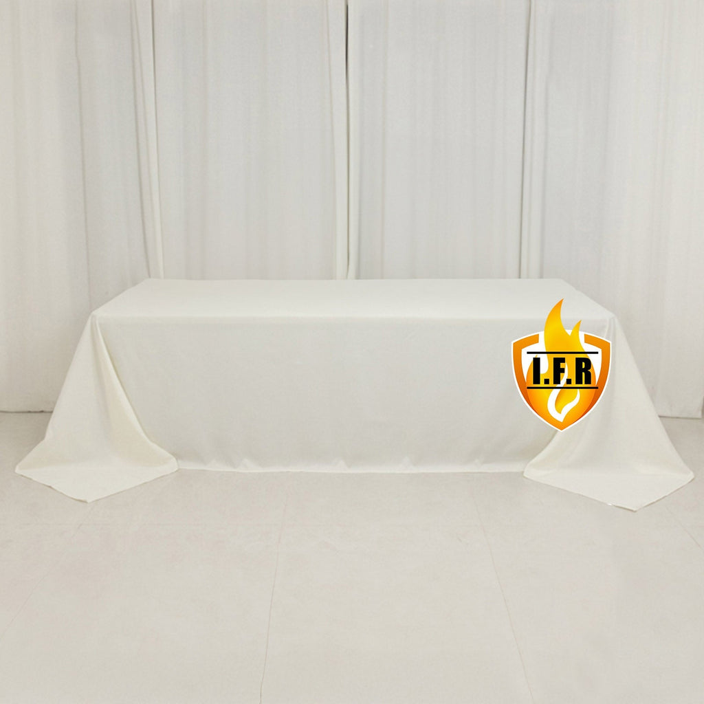 Fire Retardant Premium Polyester 90"x156" Rectangular Tablecloth Ivory - High - Performance Seamless Table Cover - Bell Racket Store
