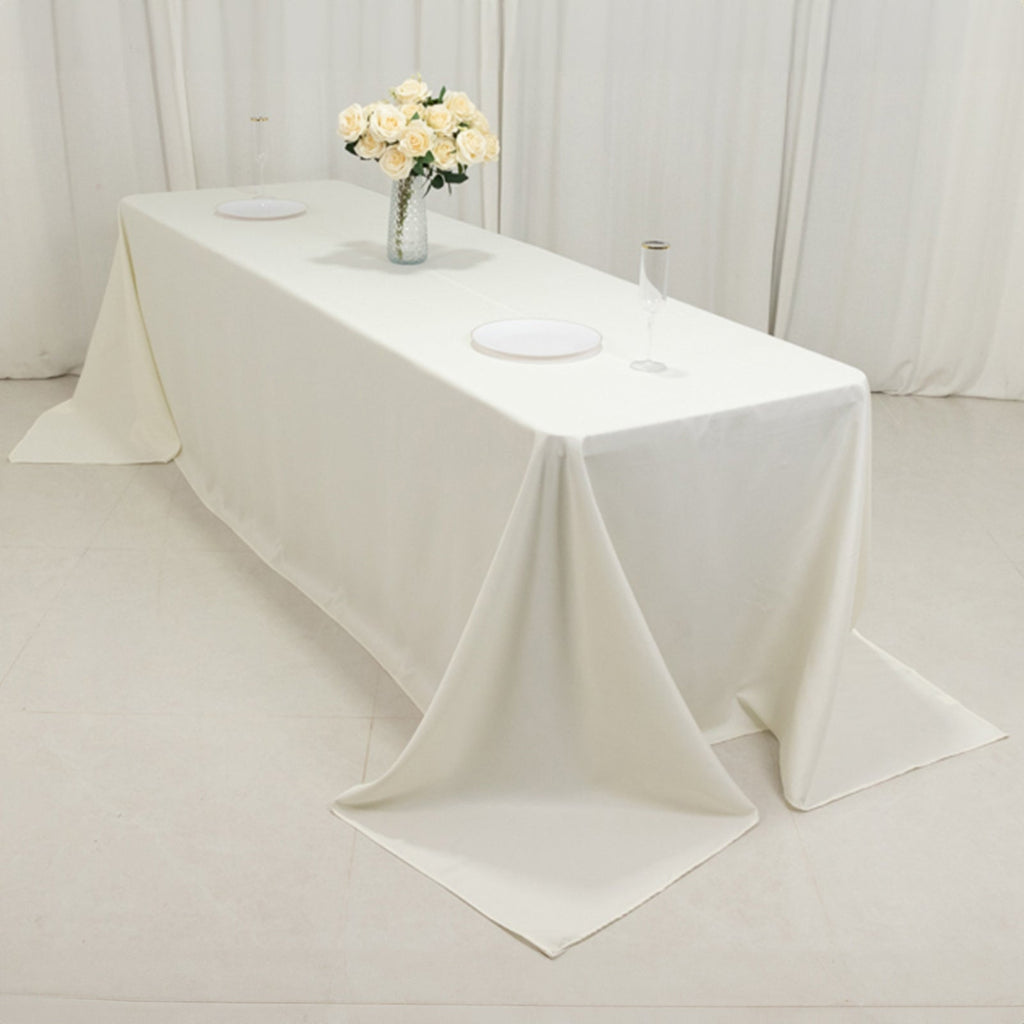 Fire Retardant Premium Polyester 90"x156" Rectangular Tablecloth Ivory - High - Performance Seamless Table Cover - Bell Racket Store