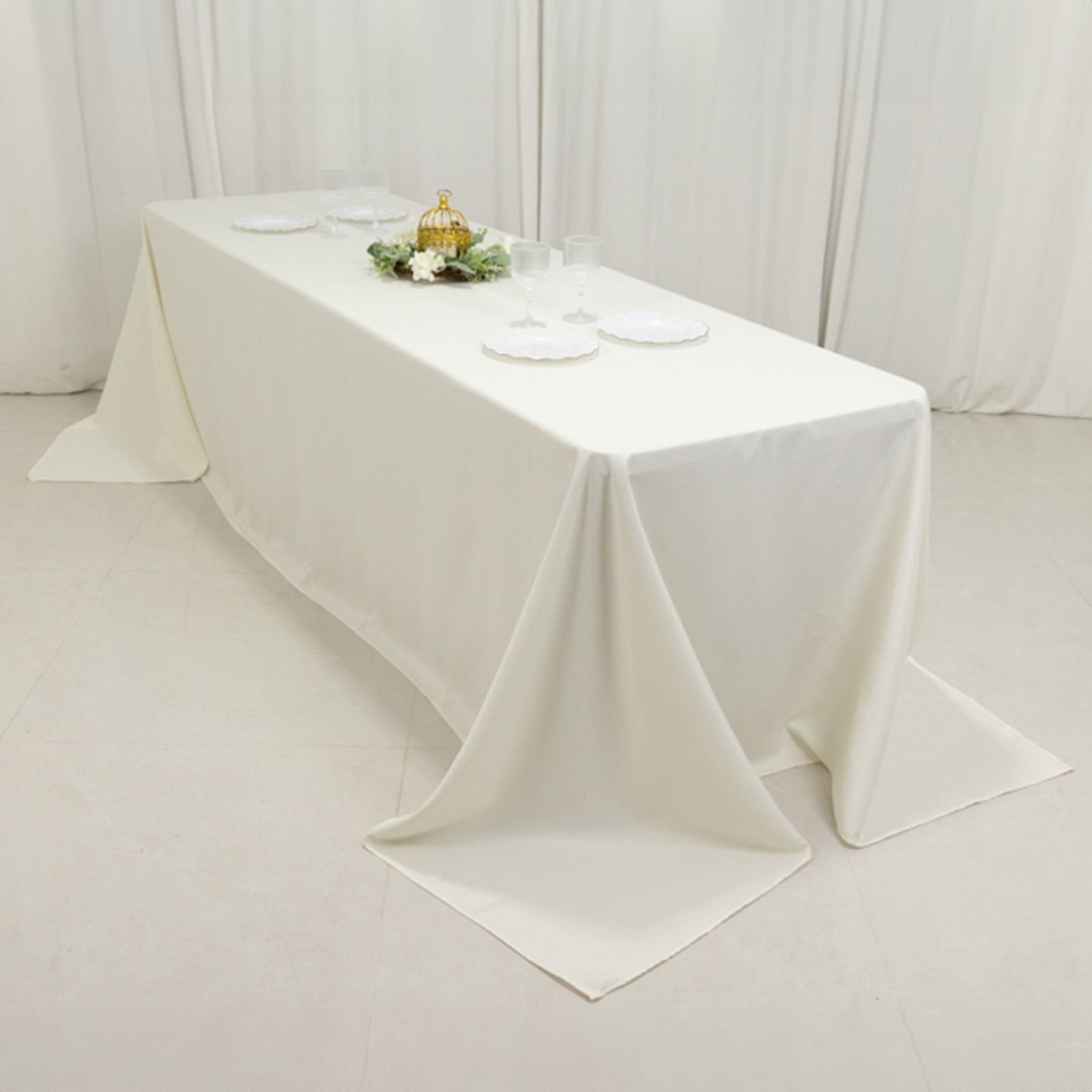 Fire Retardant Premium Polyester 90"x156" Rectangular Tablecloth Ivory - High - Performance Seamless Table Cover - Bell Racket Store