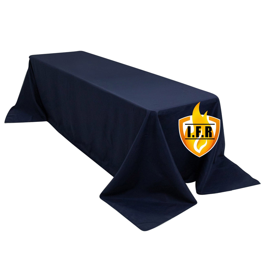 Fire Retardant Premium Polyester 90"x156" Rectangular Tablecloth Navy Blue - High - Performance Seamless Table Cover - Bell Racket Store