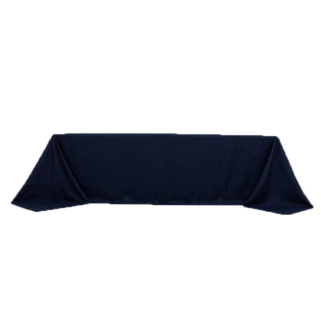 Fire Retardant Premium Polyester 90"x156" Rectangular Tablecloth Navy Blue - High - Performance Seamless Table Cover - Bell Racket Store
