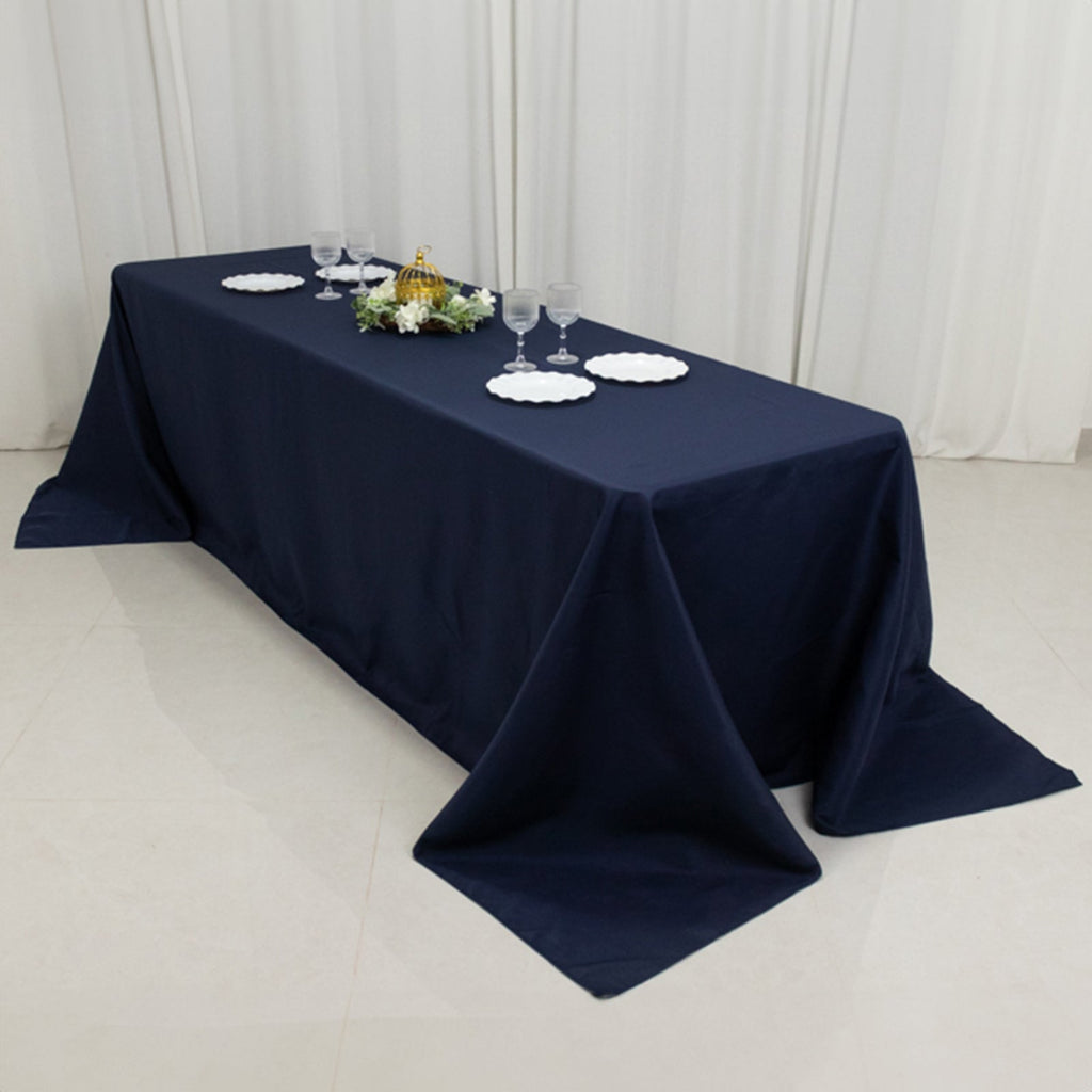 Fire Retardant Premium Polyester 90"x156" Rectangular Tablecloth Navy Blue - High - Performance Seamless Table Cover - Bell Racket Store