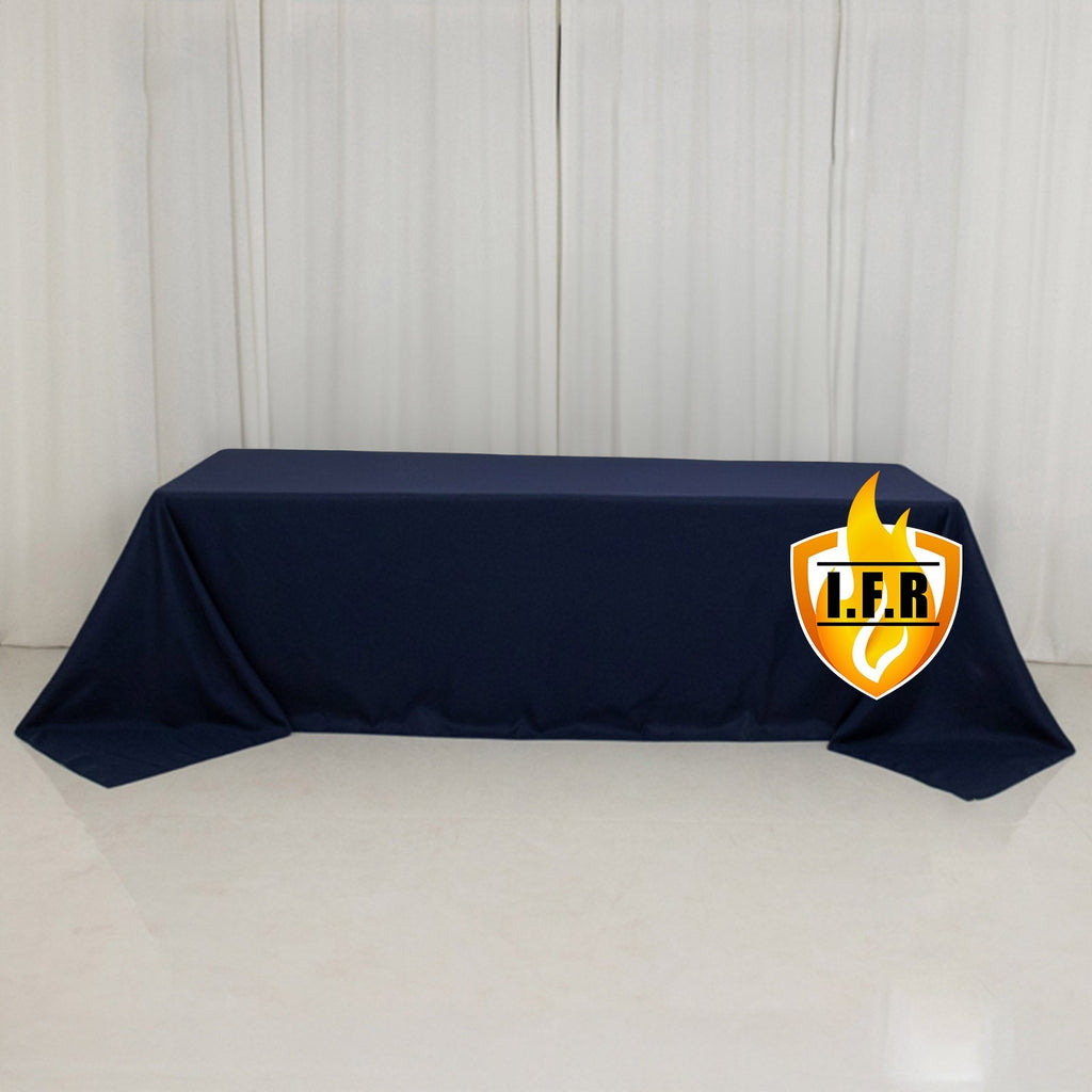 Fire Retardant Premium Polyester 90"x156" Rectangular Tablecloth Navy Blue - High - Performance Seamless Table Cover - Bell Racket Store