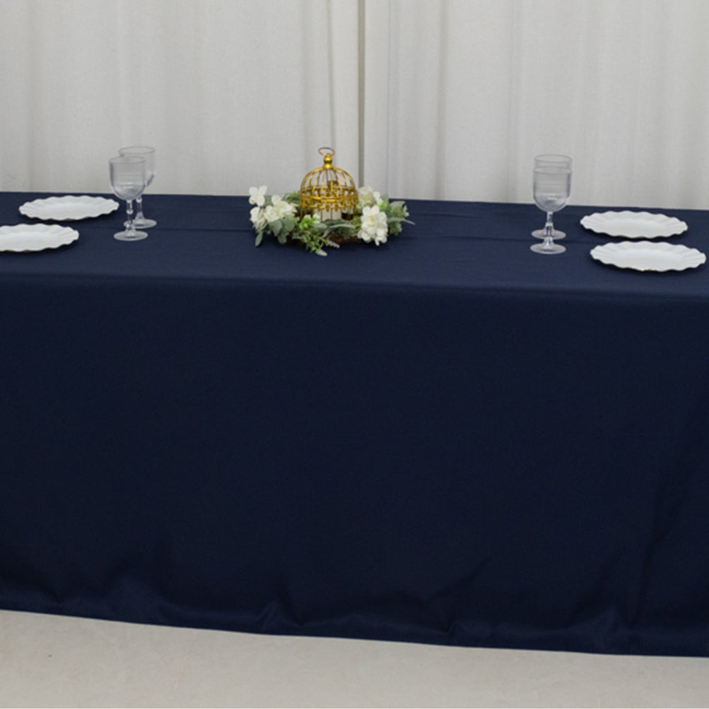 Fire Retardant Premium Polyester 90"x156" Rectangular Tablecloth Navy Blue - High - Performance Seamless Table Cover - Bell Racket Store