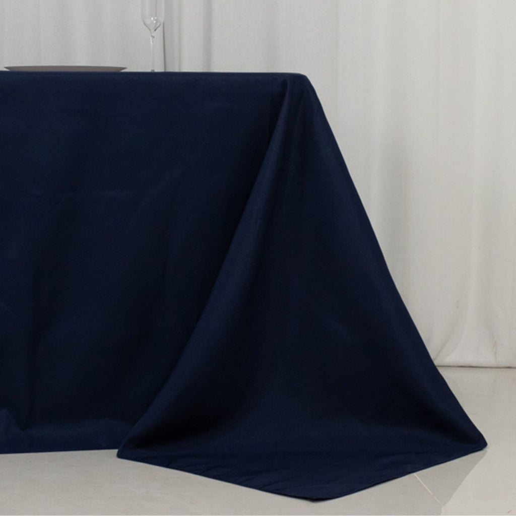Fire Retardant Premium Polyester 90"x156" Rectangular Tablecloth Navy Blue - High - Performance Seamless Table Cover - Bell Racket Store