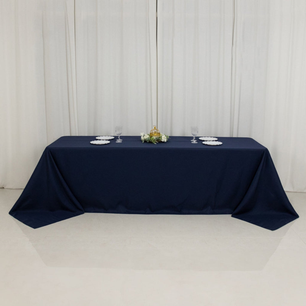 Fire Retardant Premium Polyester 90"x156" Rectangular Tablecloth Navy Blue - High - Performance Seamless Table Cover - Bell Racket Store