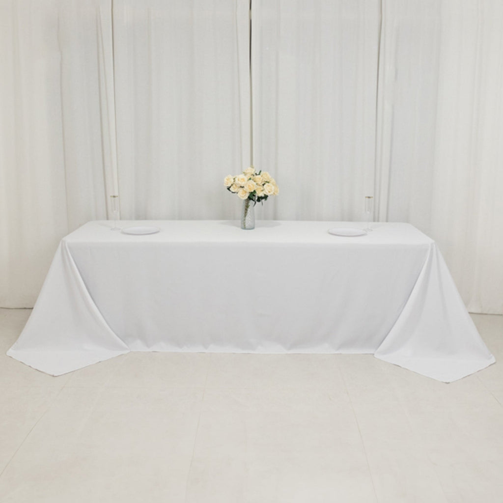 Fire Retardant Premium Polyester 90"x156" Rectangular Tablecloth White - Stylish High - Performance Seamless Table Cover for Large Gatherings - Bell Racket Store