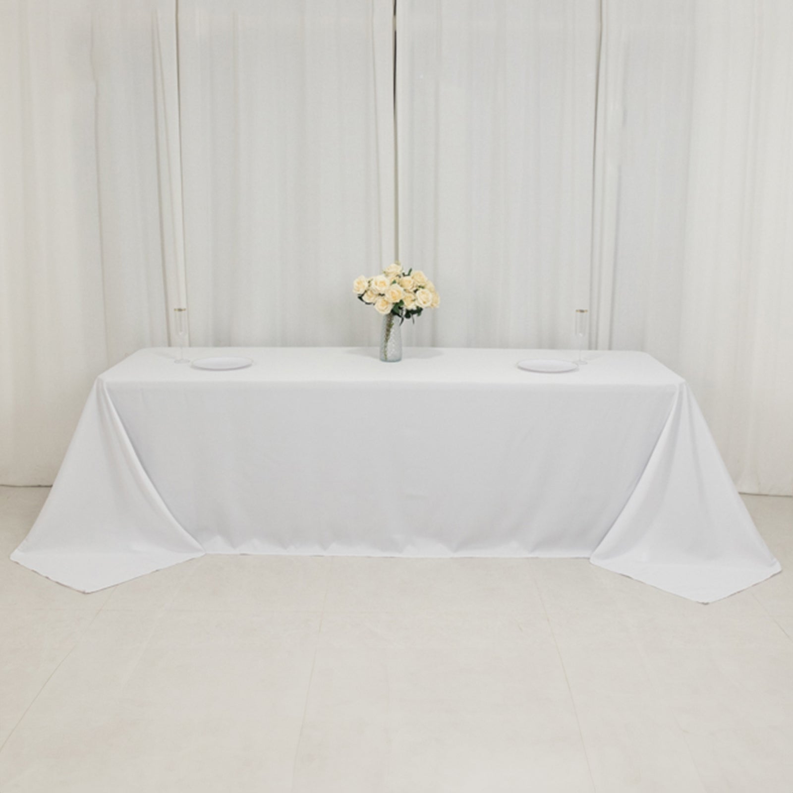 Fire Retardant Premium Polyester 90"x156" Rectangular Tablecloth White - Stylish High - Performance Seamless Table Cover for Large Gatherings - Bell Racket Store