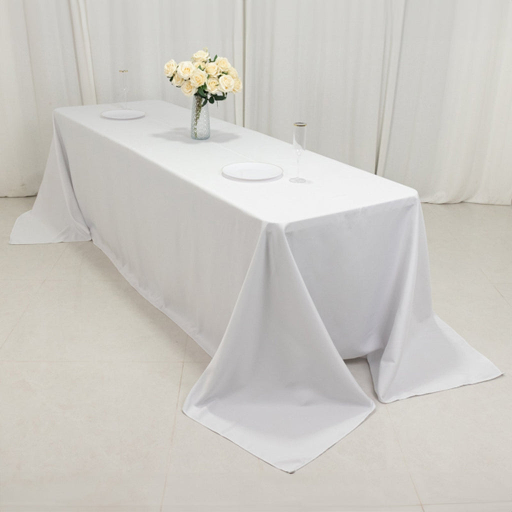 Fire Retardant Premium Polyester 90"x156" Rectangular Tablecloth White - Stylish High - Performance Seamless Table Cover for Large Gatherings - Bell Racket Store