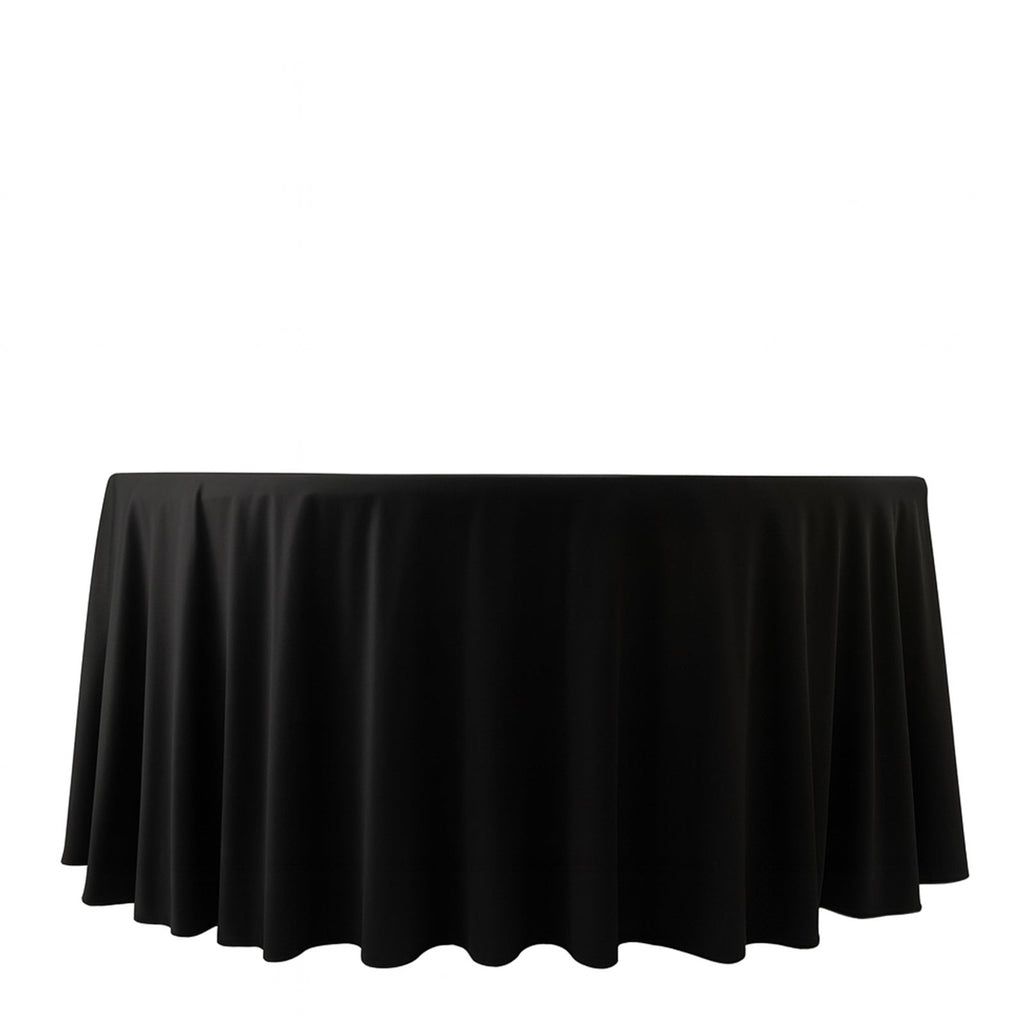 Fire Retardant Scuba Tablecloth â€“ 120" Round Black, Wrinkle Free, Stain Resistant, Seamless Polyester Cover - Bell Racket Store