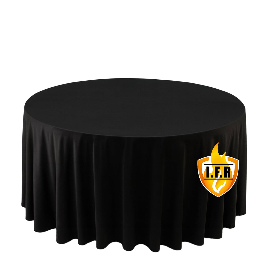 Fire Retardant Scuba Tablecloth â€“ 120" Round Black, Wrinkle Free, Stain Resistant, Seamless Polyester Cover - Bell Racket Store