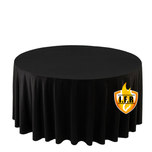 Fire Retardant Scuba Tablecloth â€“ 120" Round Black, Wrinkle Free, Stain Resistant, Seamless Polyester Cover - Bell Racket Store